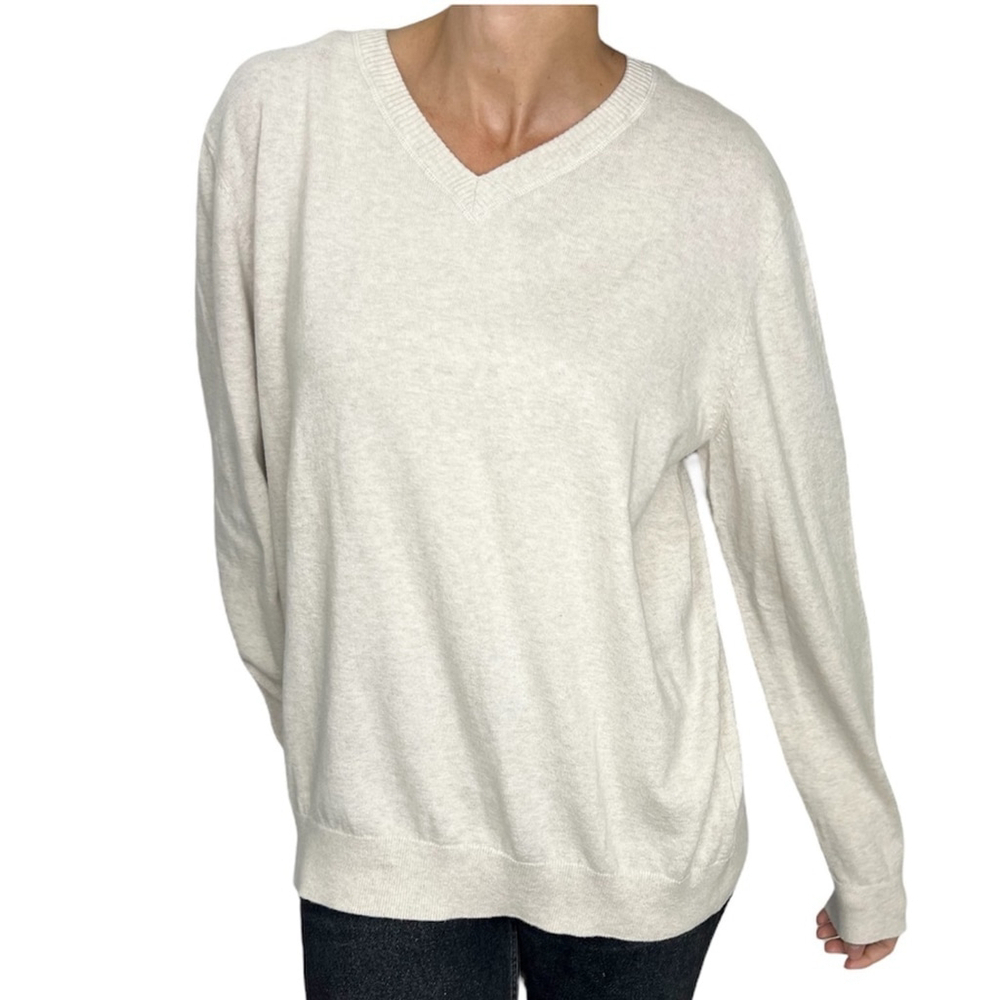 Sears Canada 100% cotton cream fine knit v neck sweater L